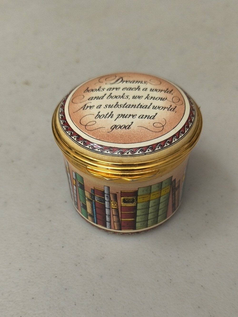 Halcyon Days Enamels Trinket Box William Wordsworth Book Motif and Gold Trim